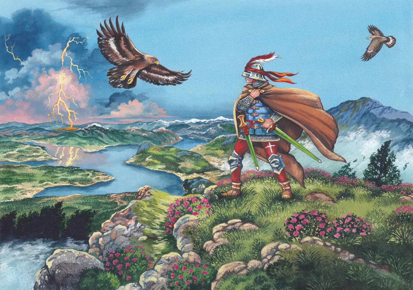 Wuthering Heights watercolor by Andrea Modesti — knight on a mountain path